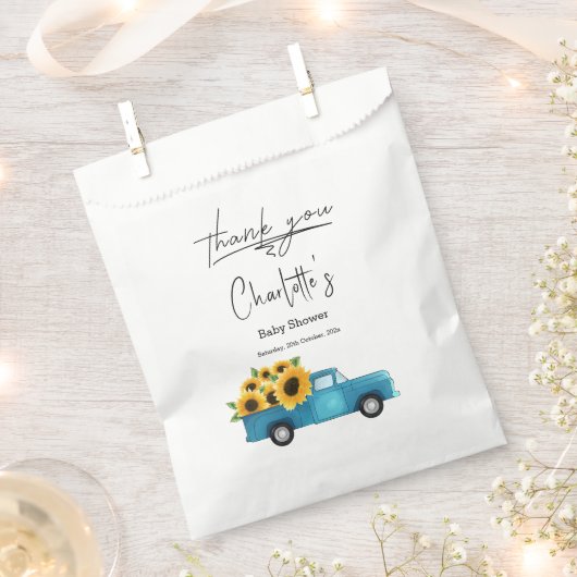 Aquarelltruck mit Sonnenblumen Babydusche Geschenktütchen (Ausgeschnitten)