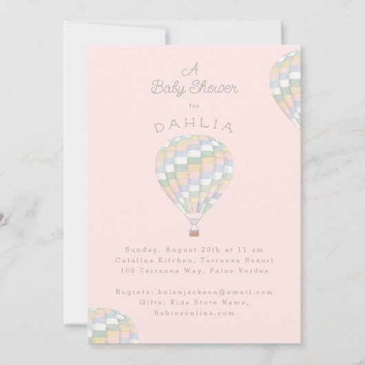 Aquarelltuch Heißluftballon Babydusche Einladung (Vorderseite)