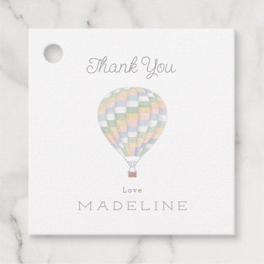 Aquarelltuch Heißluftballon Babydusche Geschenkanhänger (Vorderseite)