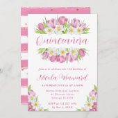 Aquarelltücher und Affodien Frame Quinceanera Einladung (Vorne/Hinten)