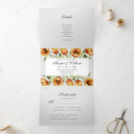 Aquarelltulis Dreifach Gefaltete Einladung