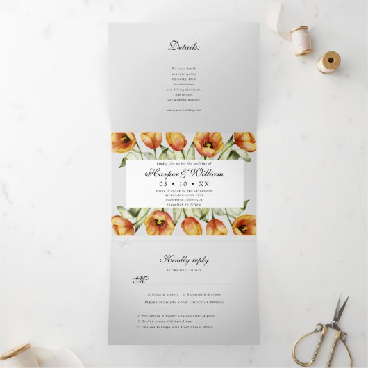 Aquarelltulis Dreifach Gefaltete Einladung (Innenseite)