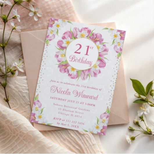 Aquarelltulpen und Affodien Geburtstag Einladung