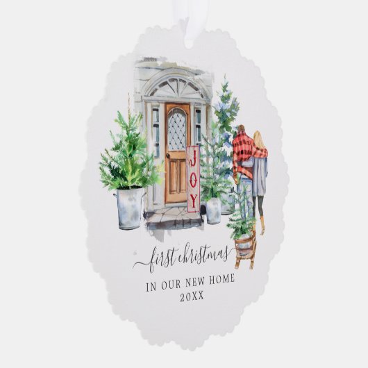 Aquarelltür | Erste Weihnachts-Zuhause Ornament Karte (Rechts)