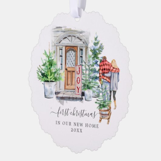 Aquarelltür | Erste Weihnachts-Zuhause Ornament Karte (Links)