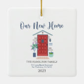 Aquarelltür Unsere erste Weihnachtsfeier Neue Zuha Keramikornament (Rückseite)