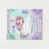 Aquarelltürkis und lila Geburtstag der Meerjungfra Wandteppich (Vorderseite (Horizontal))