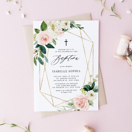 Aquarellturm Florals geometrische Rahmentaufe Einladung