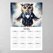 Aquarelluppe mit einem Tuxedo-2025-Wandkalender Poster (Vorne)