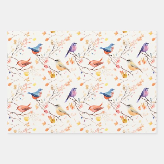Aquarellvögel auf Branchenzweigen Geschenkpapier Set (Vorderseite 3)
