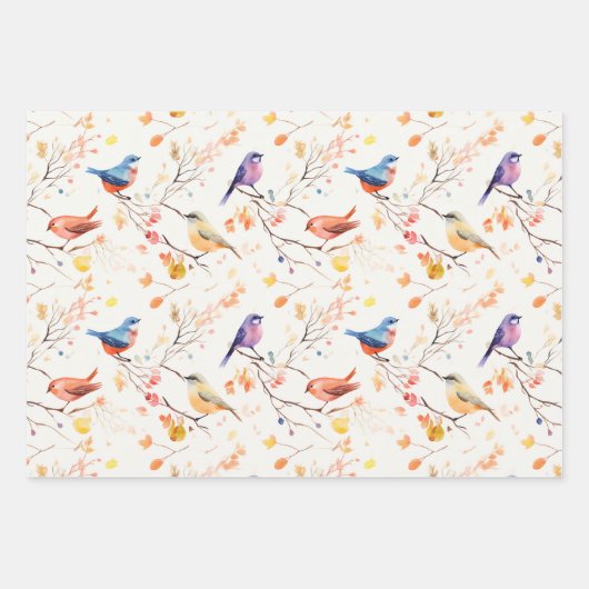 Aquarellvögel auf Branchenzweigen Geschenkpapier Set (Vorderseite 2)
