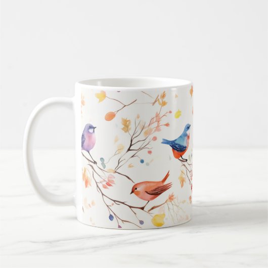 Aquarellvögel auf Branchenzweigen Kaffeetasse (Links)