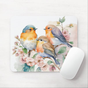 Aquarellvögel auf der Zweigstelle der Blume Mousepad