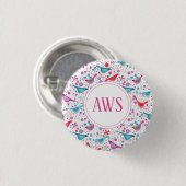 Aquarellvögel-Bright-Monogramm Button (Vorne & Hinten)