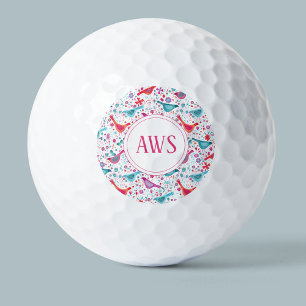 Aquarellvögel-Bright-Monogramm Golfball