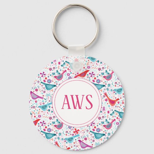 Aquarellvögel-Bright-Monogramm Schlüsselanhänger (Rückseite)