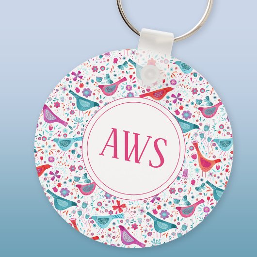 Aquarellvögel-Bright-Monogramm Schlüsselanhänger