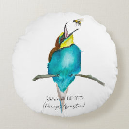 Aquarellvogel (europäischer Bienenfresser) Rundes Kissen
