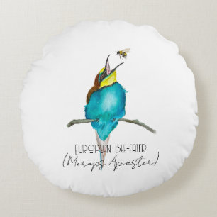 Aquarellvogel (europäischer Bienenfresser) Rundes Kissen