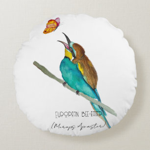 Aquarellvogel (europäischer Bienenfresser) Rundes Kissen