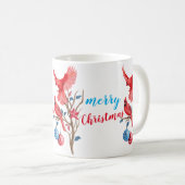 Aquarellvögel Frohe Weihnachten personalisiert Kaffeetasse (VorderseiteRechts)