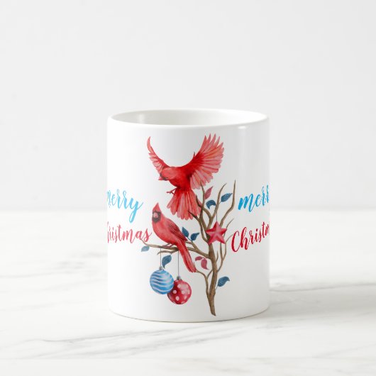 Aquarellvögel Frohe Weihnachten personalisiert Kaffeetasse (Mittel)