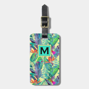 Aquarellvögel im Dschungel   Monogramm Gepäckanhänger