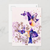 Aquarellvögel Lila Glitzer Feiertagspostkarte (Vorne/Hinten)