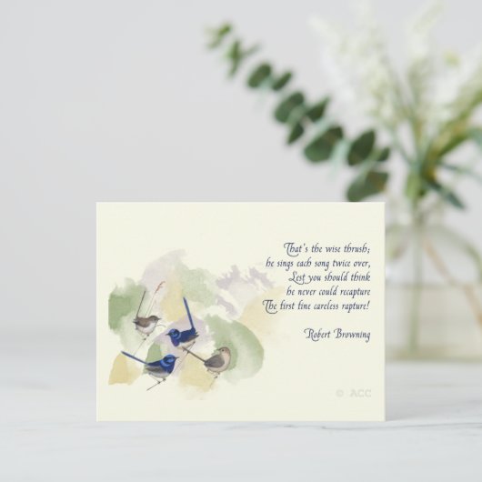 Aquarellvögel Robert Browning Gedicht Postkarte (Stehend Vorderseite)