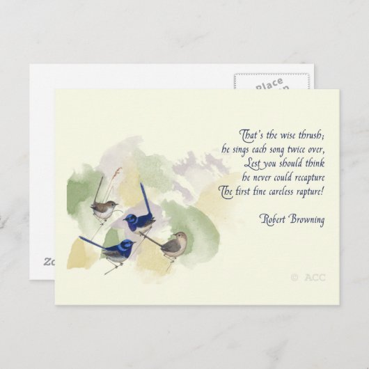 Aquarellvögel Robert Browning Gedicht Postkarte (Vorne/Hinten)