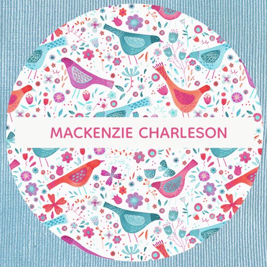 Aquarellvögel und Blume Individuelle Name Etiketten