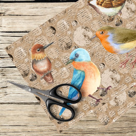 Aquarellvögel und Vintager Hintergrund Seidenpapier