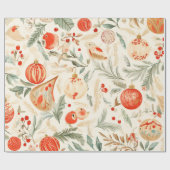 Aquarellvögel Weihnachten Geschenkpapier (Flach)