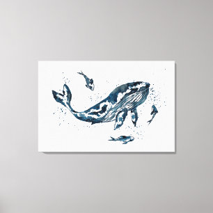 Aquarellwal in Blauer Canvas - Drucken Leinwanddruck