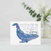 Aquarellwal - Liebe so groß wie der Ozean Postkarte (Stehend Vorderseite)