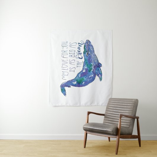 Aquarellwal - Liebe so groß wie der Ozean Wandteppich (Beispiel)