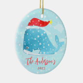 Aquarellwal mit Weihnachtsmannmütze Weihnachten an Keramik Ornament (Rechts)