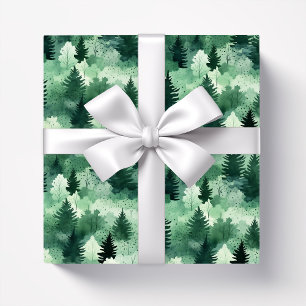 Aquarellwald Bäume in Misty Woodland Geschenkpapier