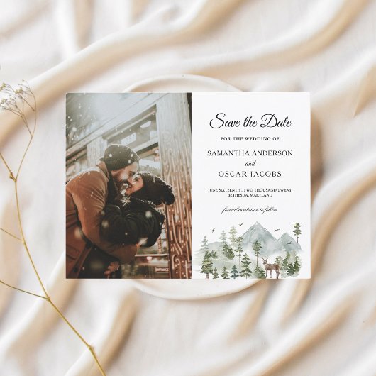 Aquarellwald | Bäume und Hirsche Ankündigungspostkarte