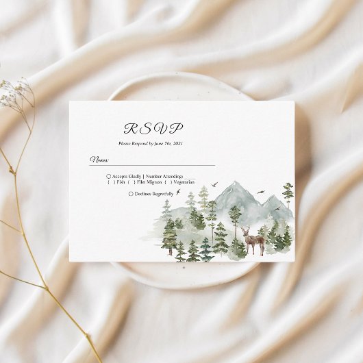 Aquarellwald | Bäume und Hirsche Begleitkarte