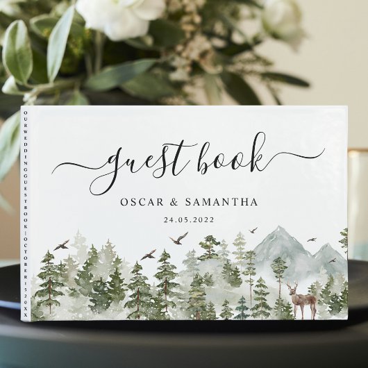 Aquarellwald | Bäume und Hirsche Gästebuch