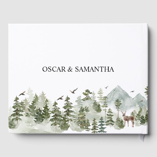 Aquarellwald | Bäume und Hirsche Gästebuch (Rückseite)