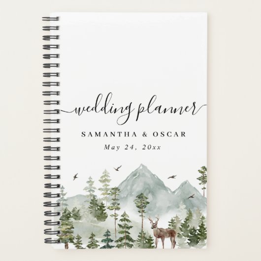 Aquarellwald | Bäume und Hirsche Planer (Vorderseite)