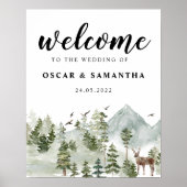 Aquarellwald | Bäume und Hirsche Poster (Vorne)