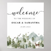 Aquarellwald | Bäume und Hirsche Poster (Vorne)