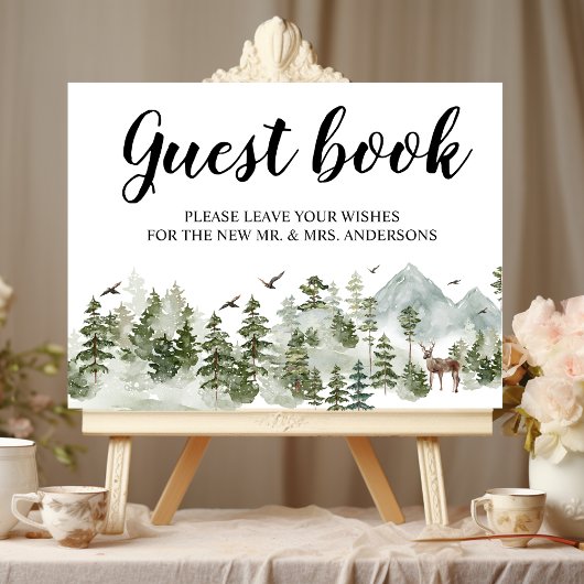 Aquarellwald | Bäume und Hirsche Poster