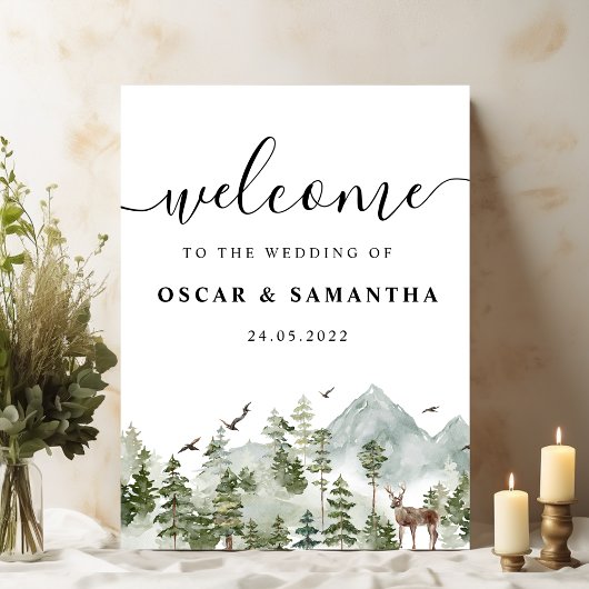 Aquarellwald | Bäume und Hirsche Poster