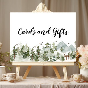 Aquarellwald Bäume und Hirsche Poster