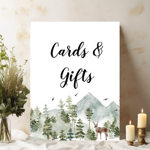 Aquarellwald Bäume und Hirsche Poster