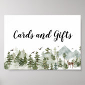 Aquarellwald | Bäume und Hirsche Poster (Vorne)